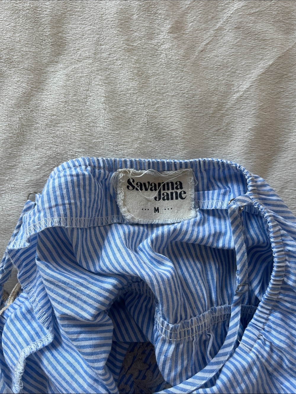 Women’s Blue Striped Embroidered Eyelet Cami Top - Picture 10 of 11